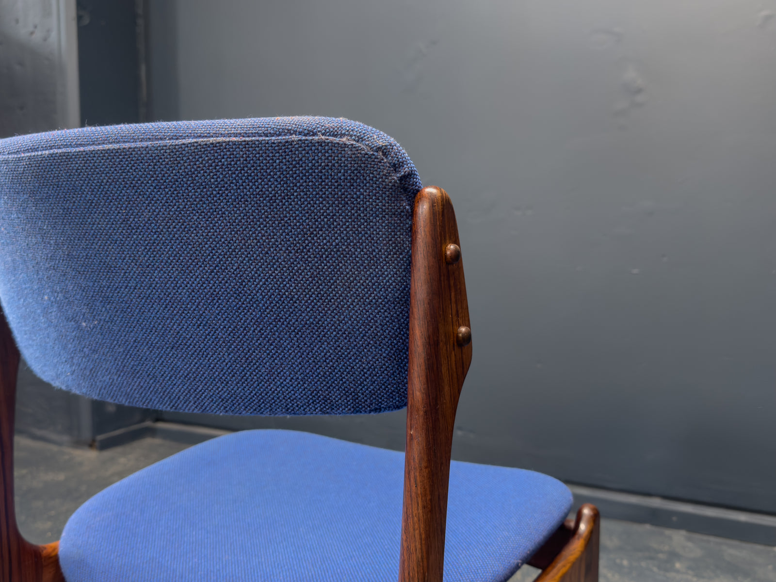 Set of 6 Erik Buch Model 49 Rosewood and Blue Upholstered Dining Chairs