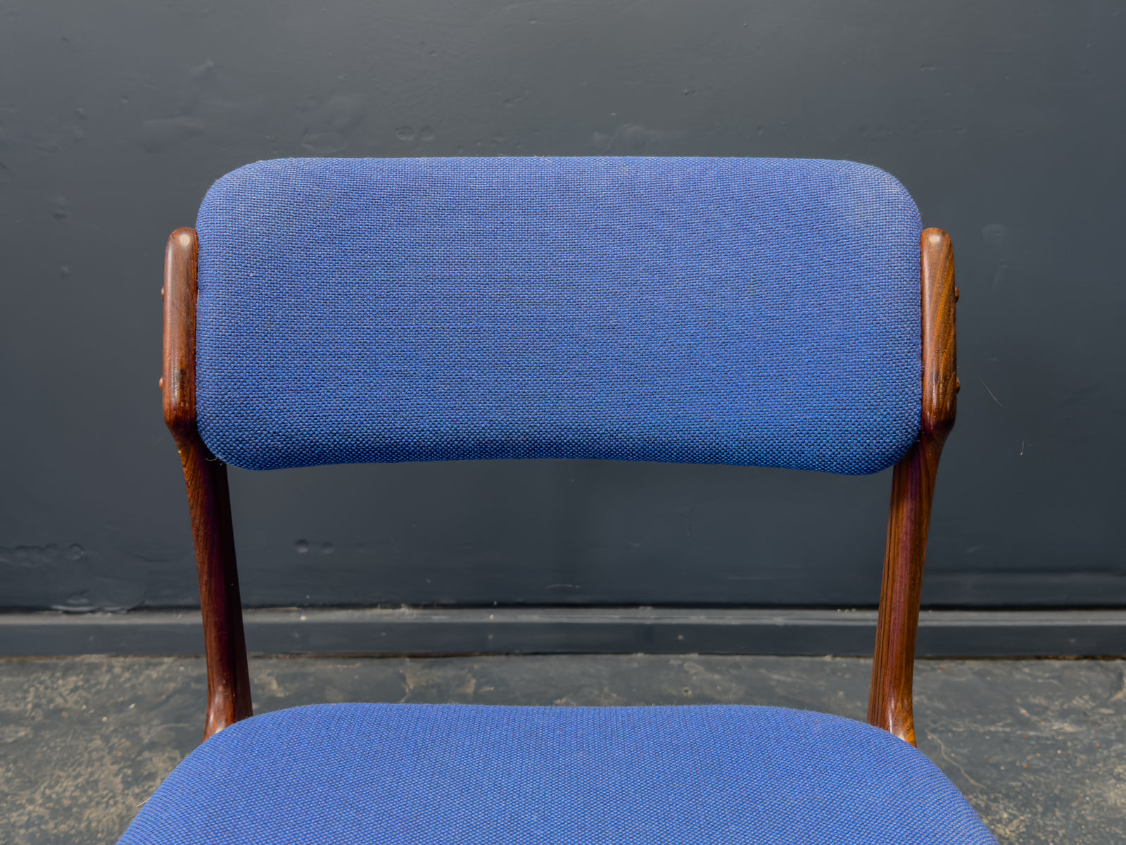 Set of 6 Erik Buch Model 49 Rosewood and Blue Upholstered Dining Chairs