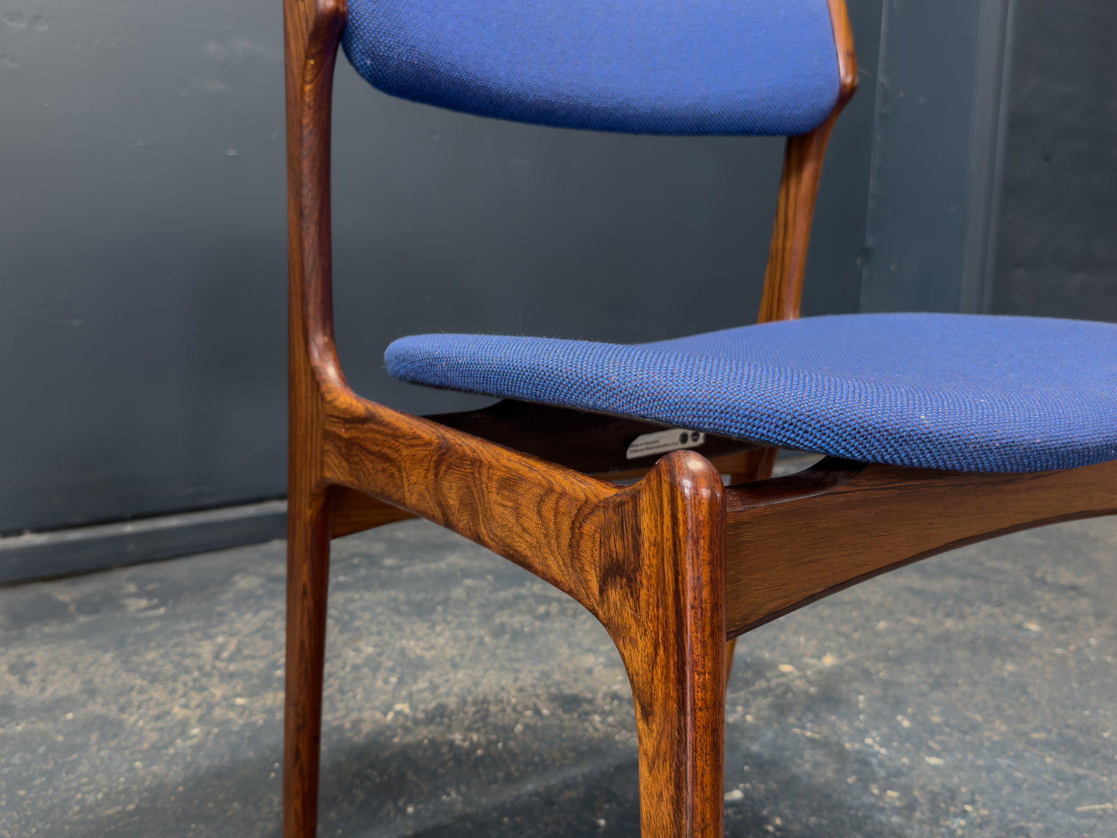 Set of 6 Erik Buch Model 49 Rosewood and Blue Upholstered Dining Chairs