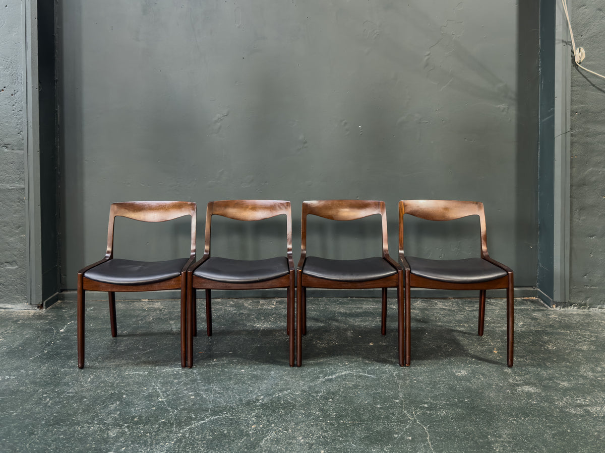 Set of 4 Rosewood and Black Leather Dining Chairs Designed by P.J. Møbelfabrik
