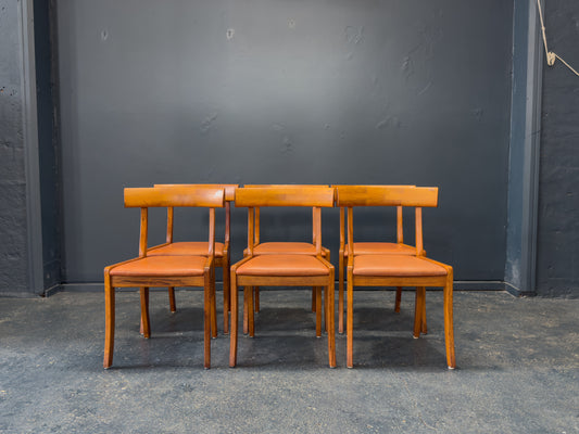 Set of 6 Tan Leather Dining Chairs