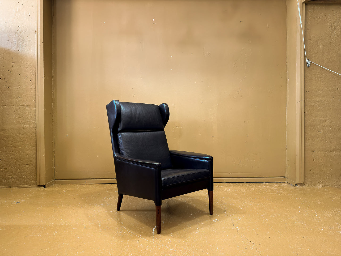 Leather Wingback Chair and Stool