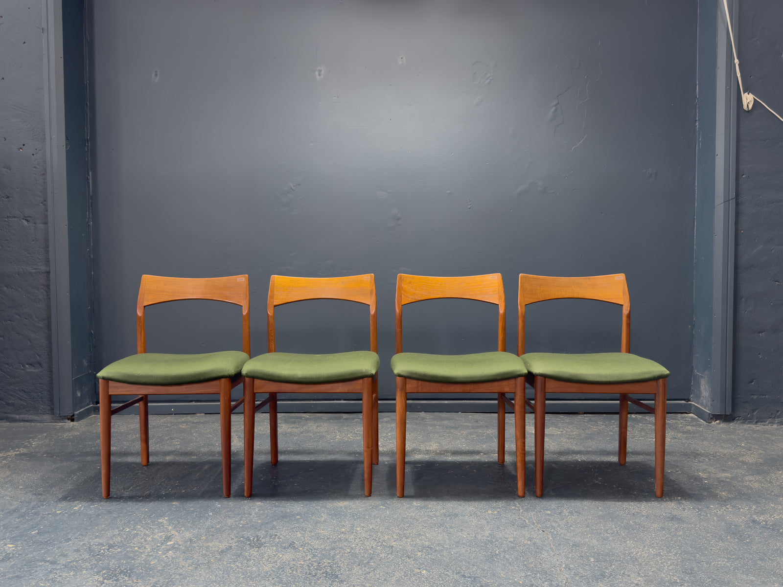 Set of 4 Green and Teak Chairs
