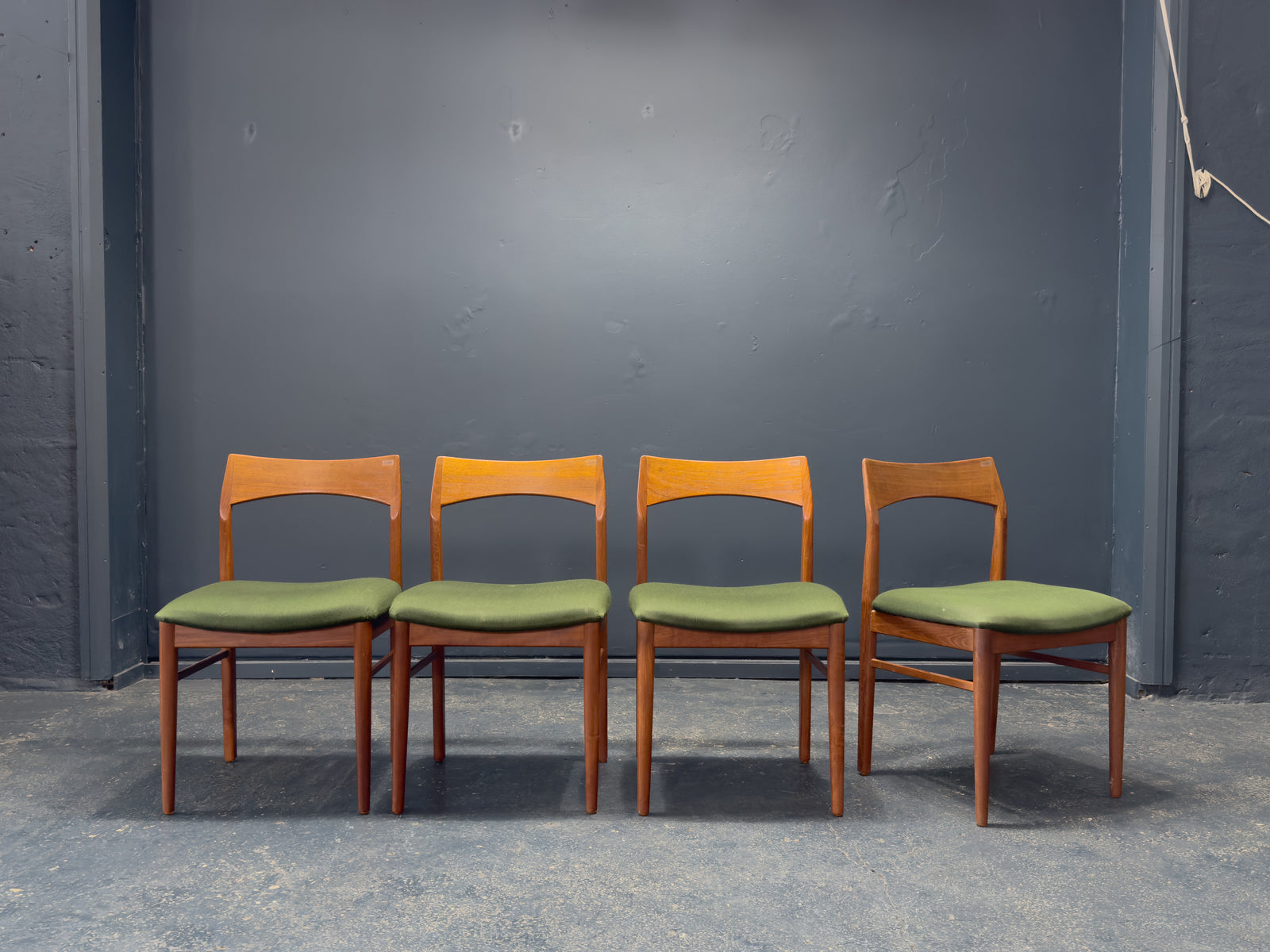 Set of 4 Green and Teak Chairs