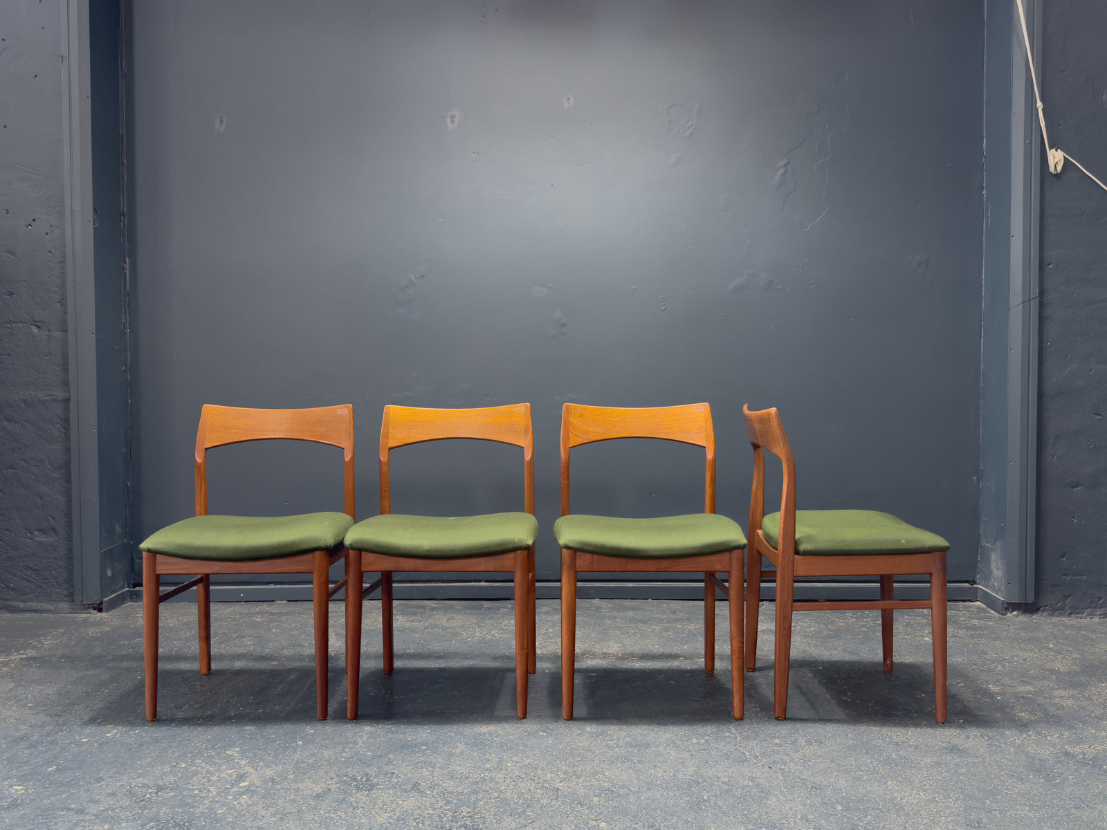 Set of 4 Green and Teak Chairs