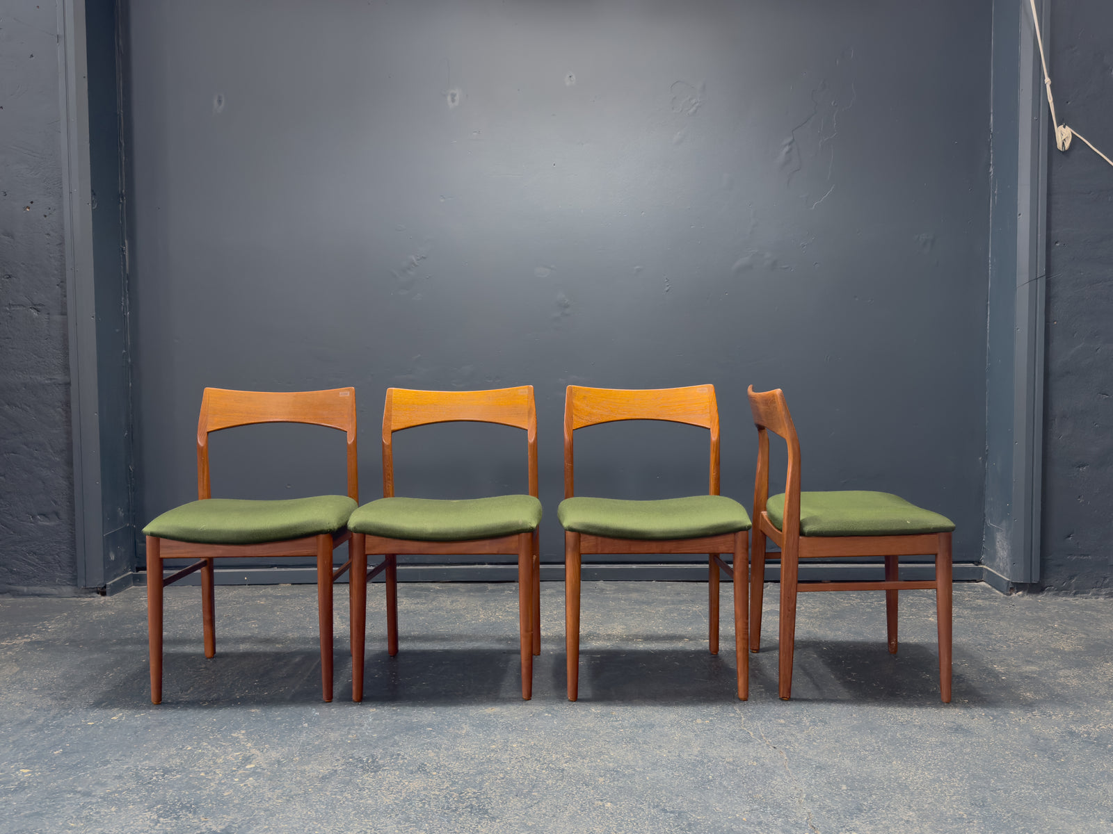 Set of 4 Green and Teak Chairs