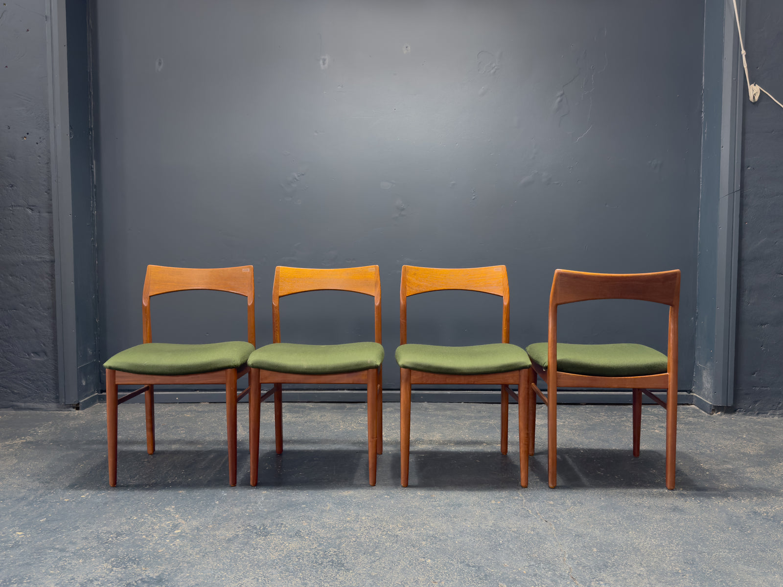 Set of 4 Green and Teak Chairs