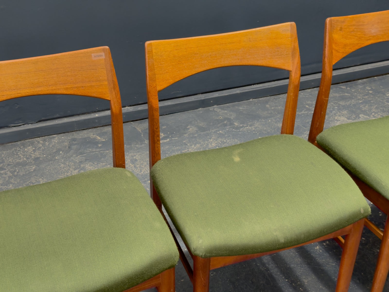 Set of 4 Green and Teak Chairs