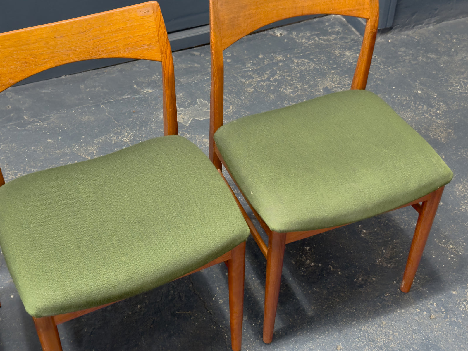 Set of 4 Green and Teak Chairs