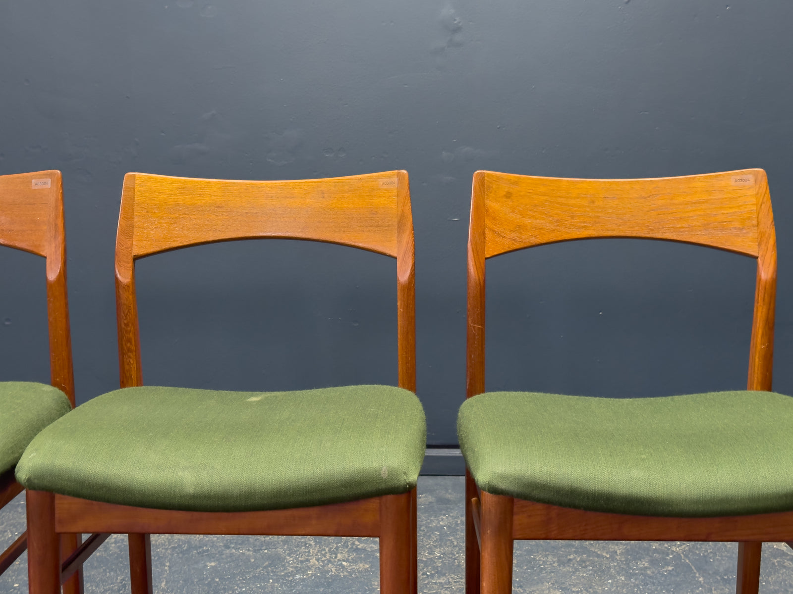 Set of 4 Green and Teak Chairs