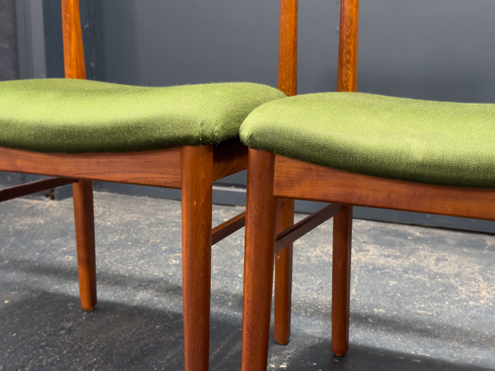 Set of 4 Green and Teak Chairs