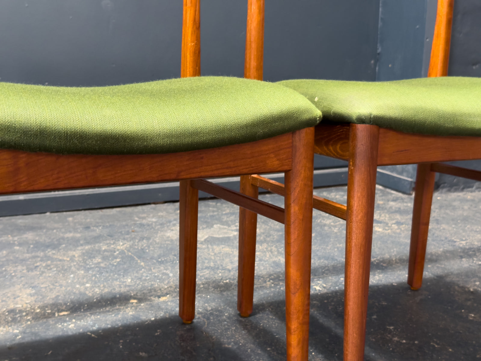 Set of 4 Green and Teak Chairs