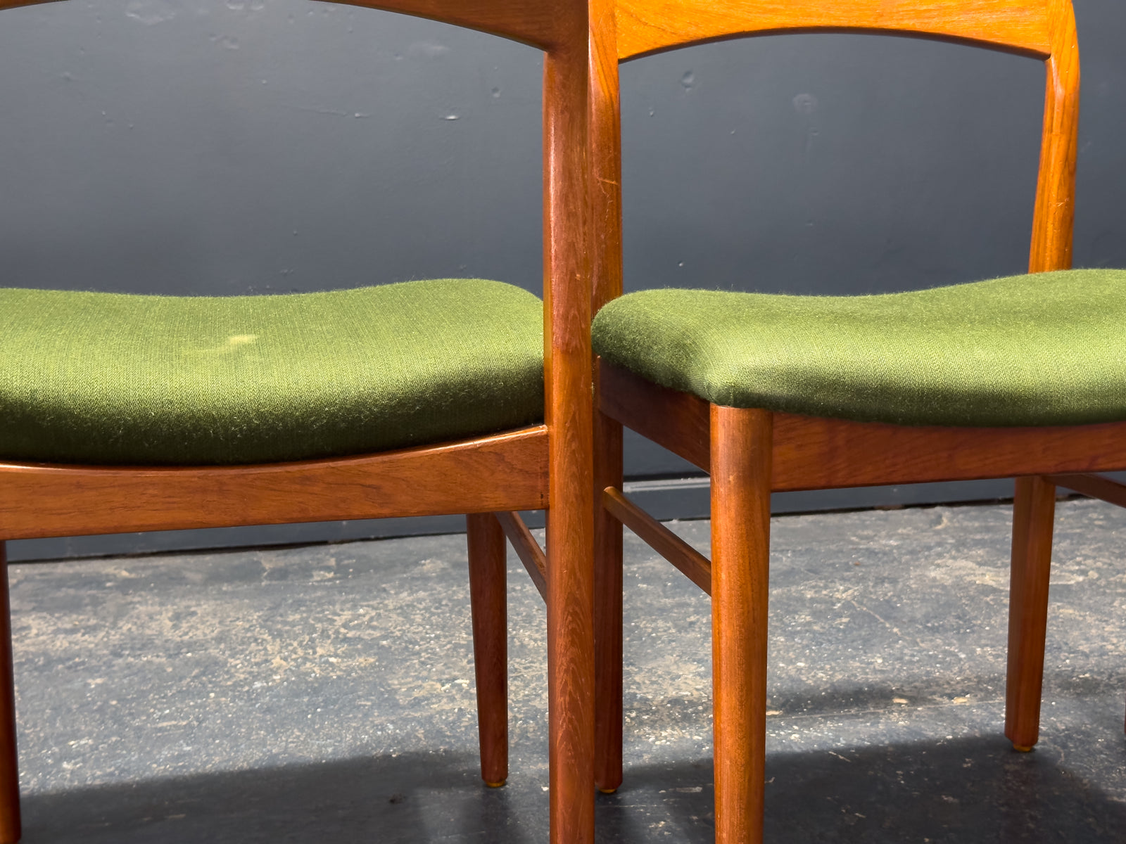 Set of 4 Green and Teak Chairs