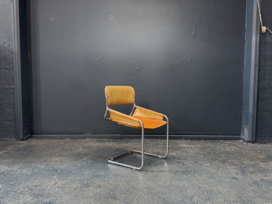 Cognac leather & chrome tubular sling chair