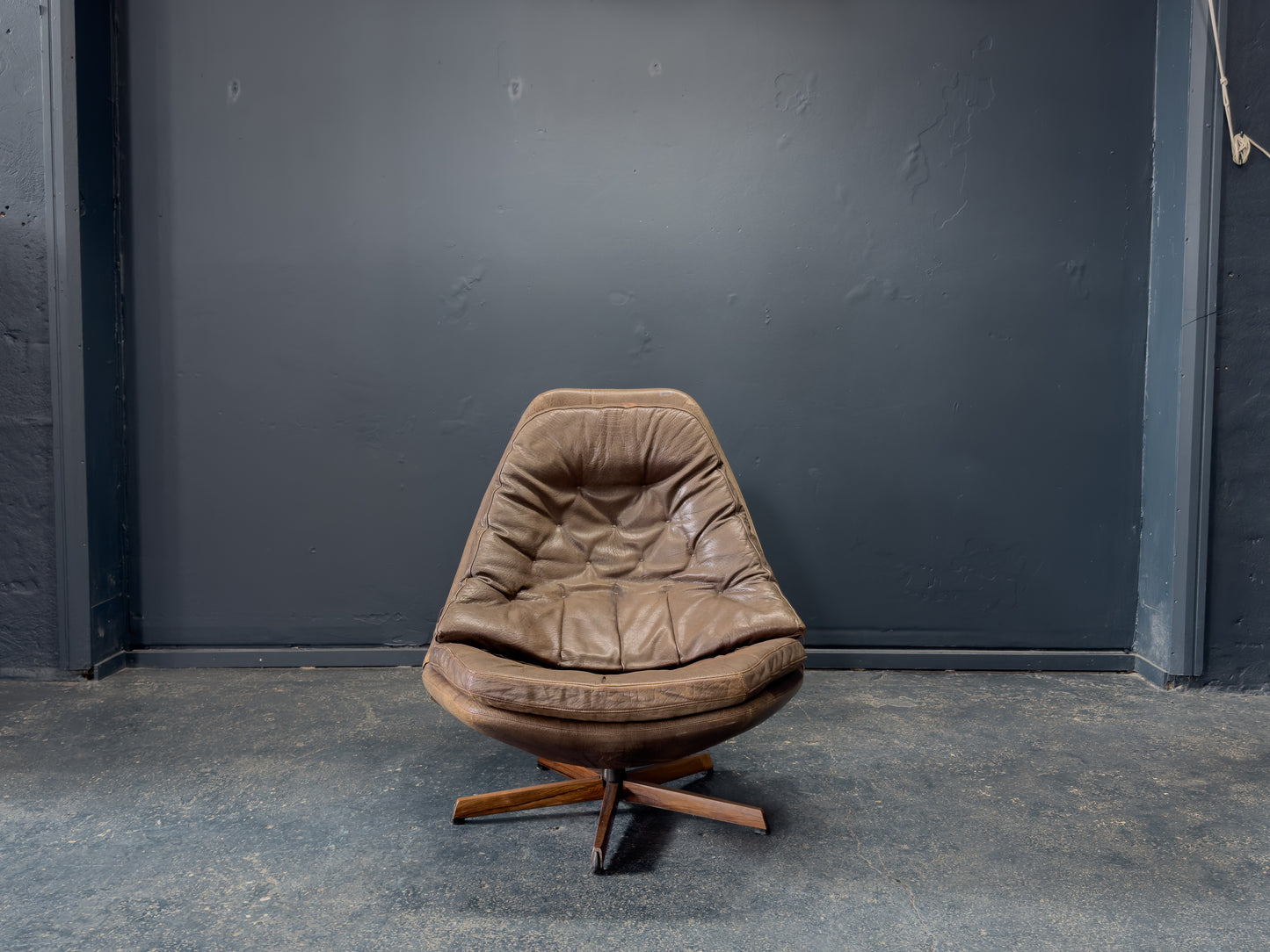 Madsen and Schubell Brown Leather Swivel Chair