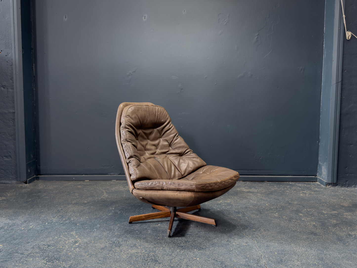 Madsen and Schubell Brown Leather Swivel Chair