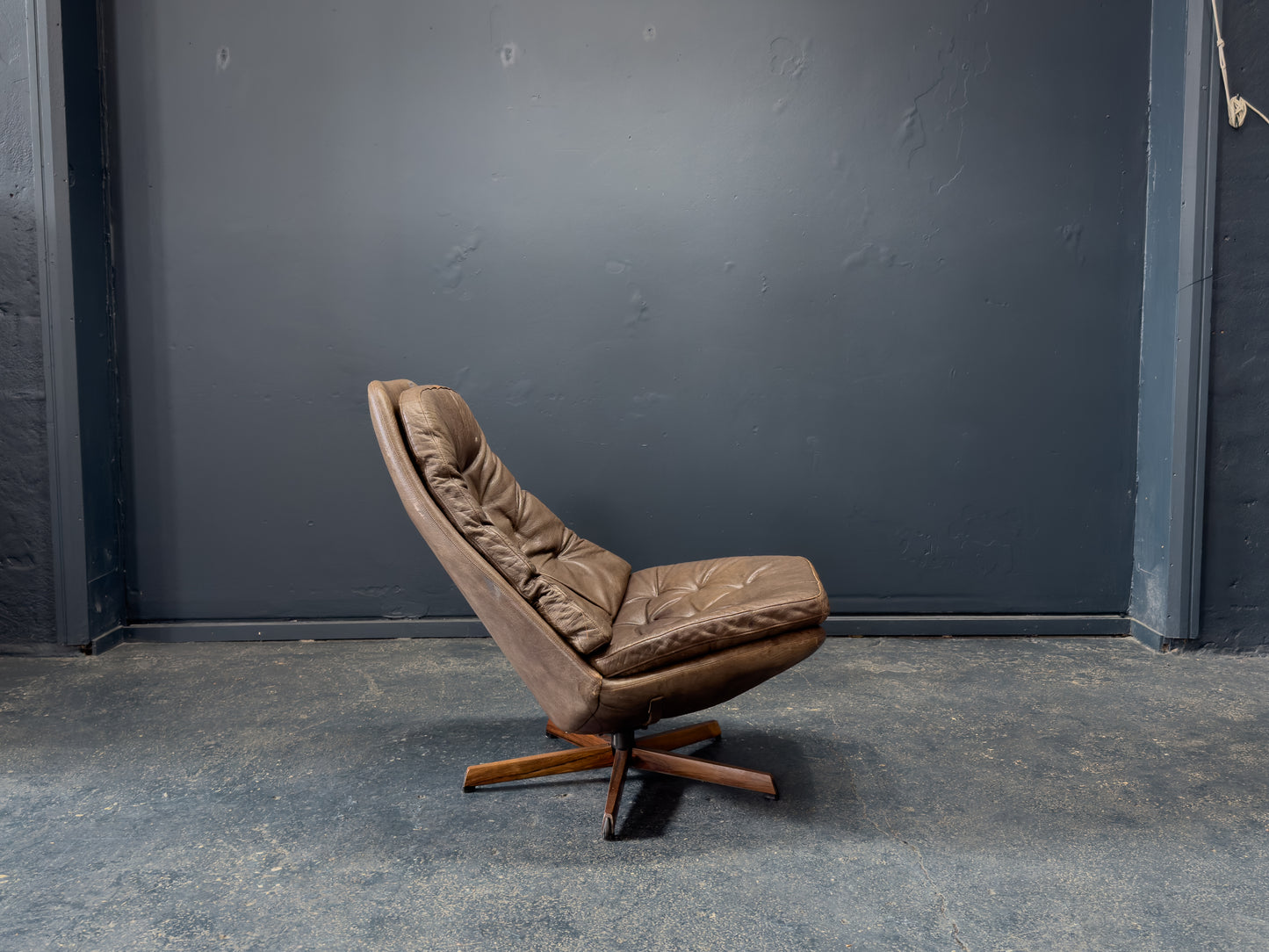 Madsen and Schubell Brown Leather Swivel Chair