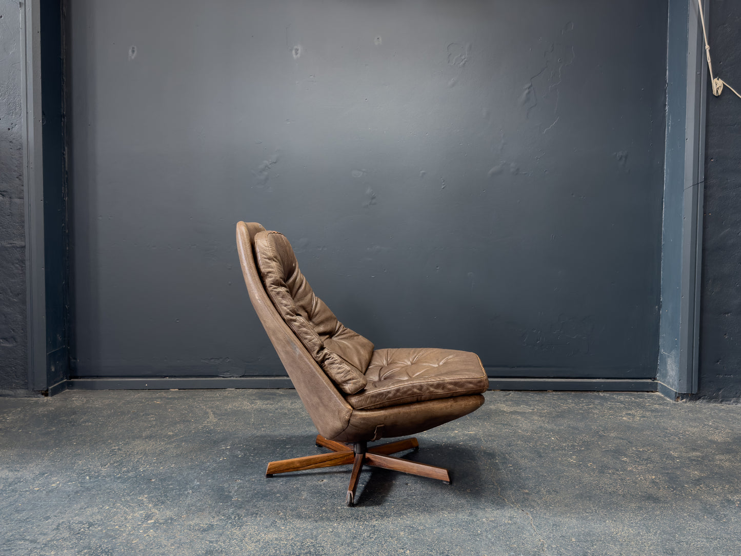 Madsen and Schubell Brown Leather Swivel Chair