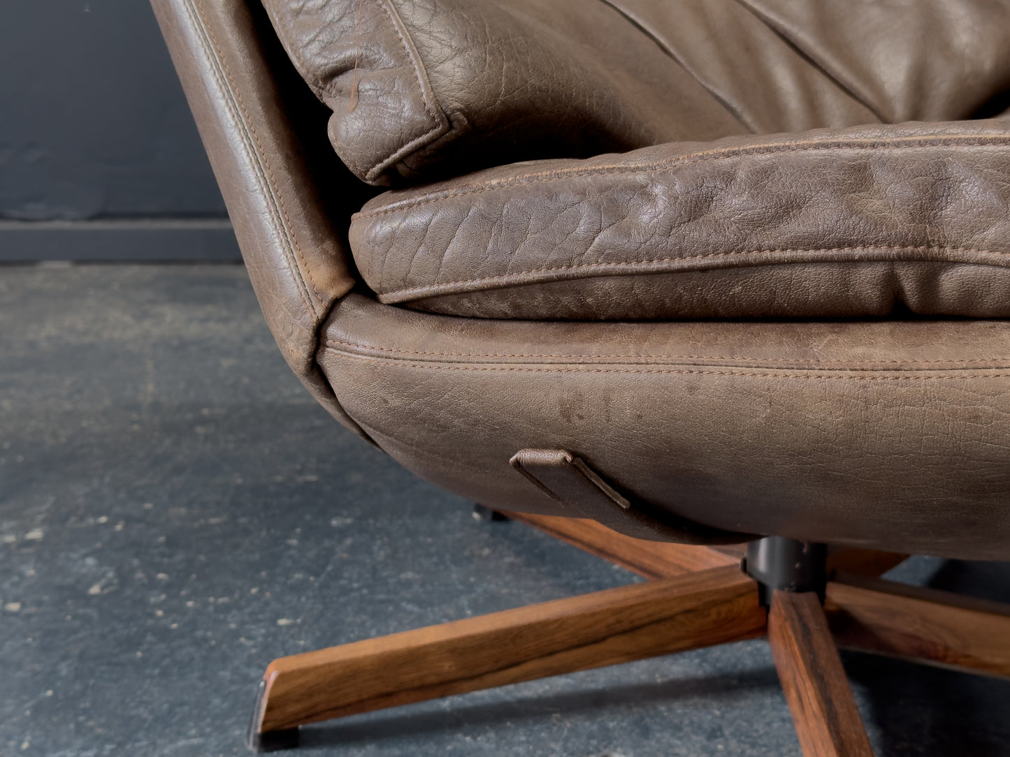 Madsen and Schubell Brown Leather Swivel Chair