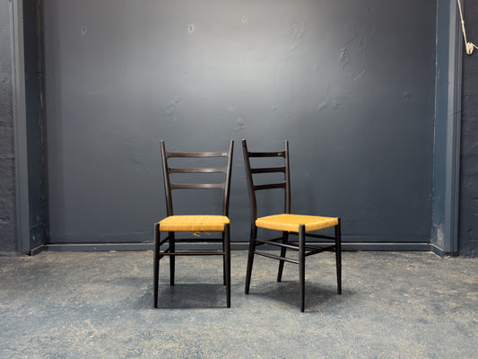 Italian Black and Seagrass Chairs