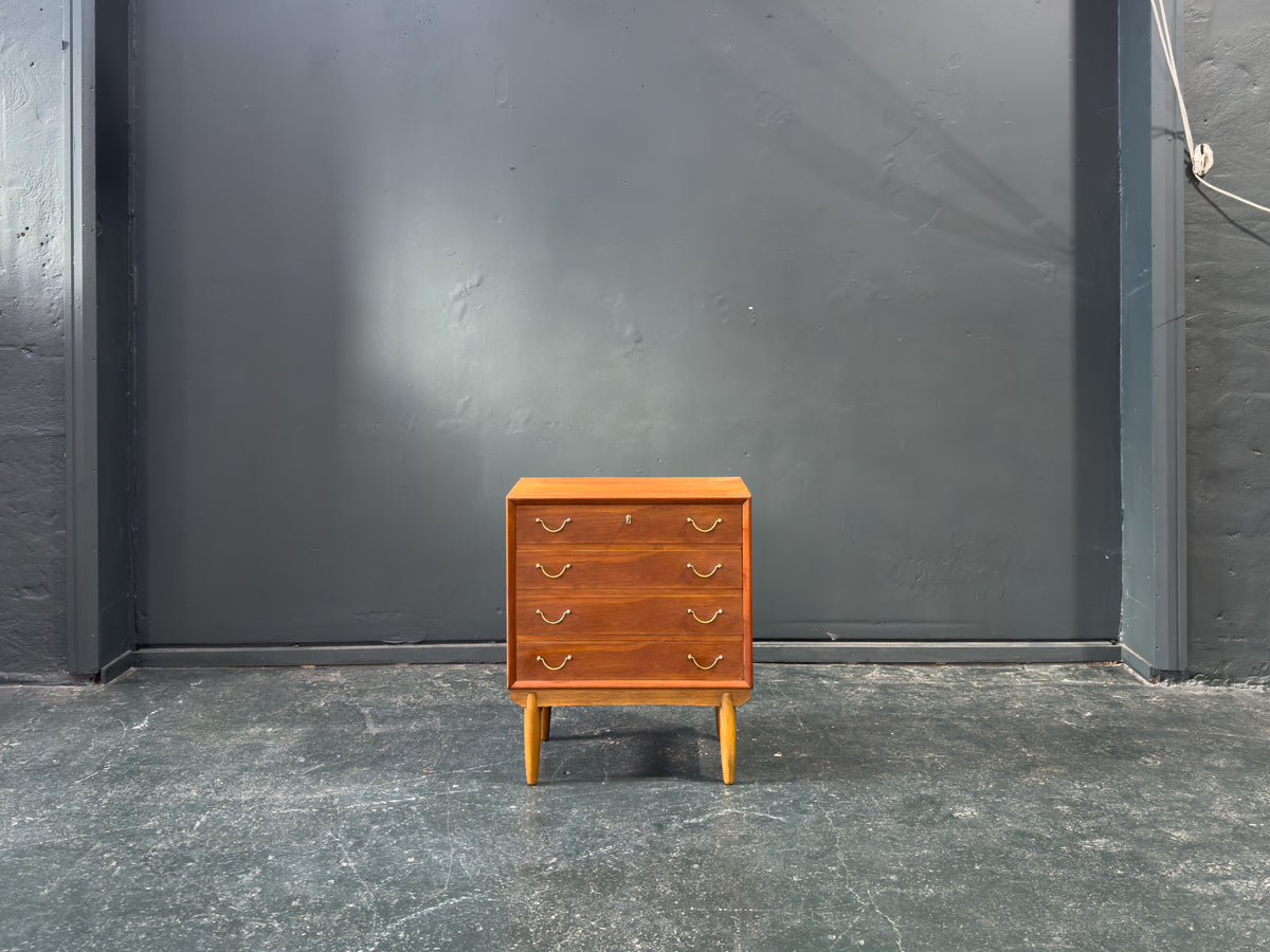 Small Teak Chest of Drawers with Brass Handles
