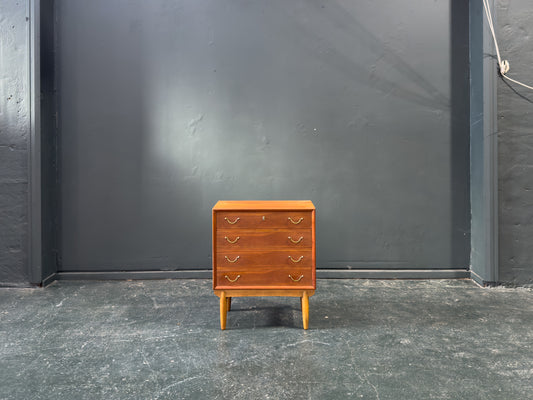 Small Teak Chest of Drawers with Brass Handles