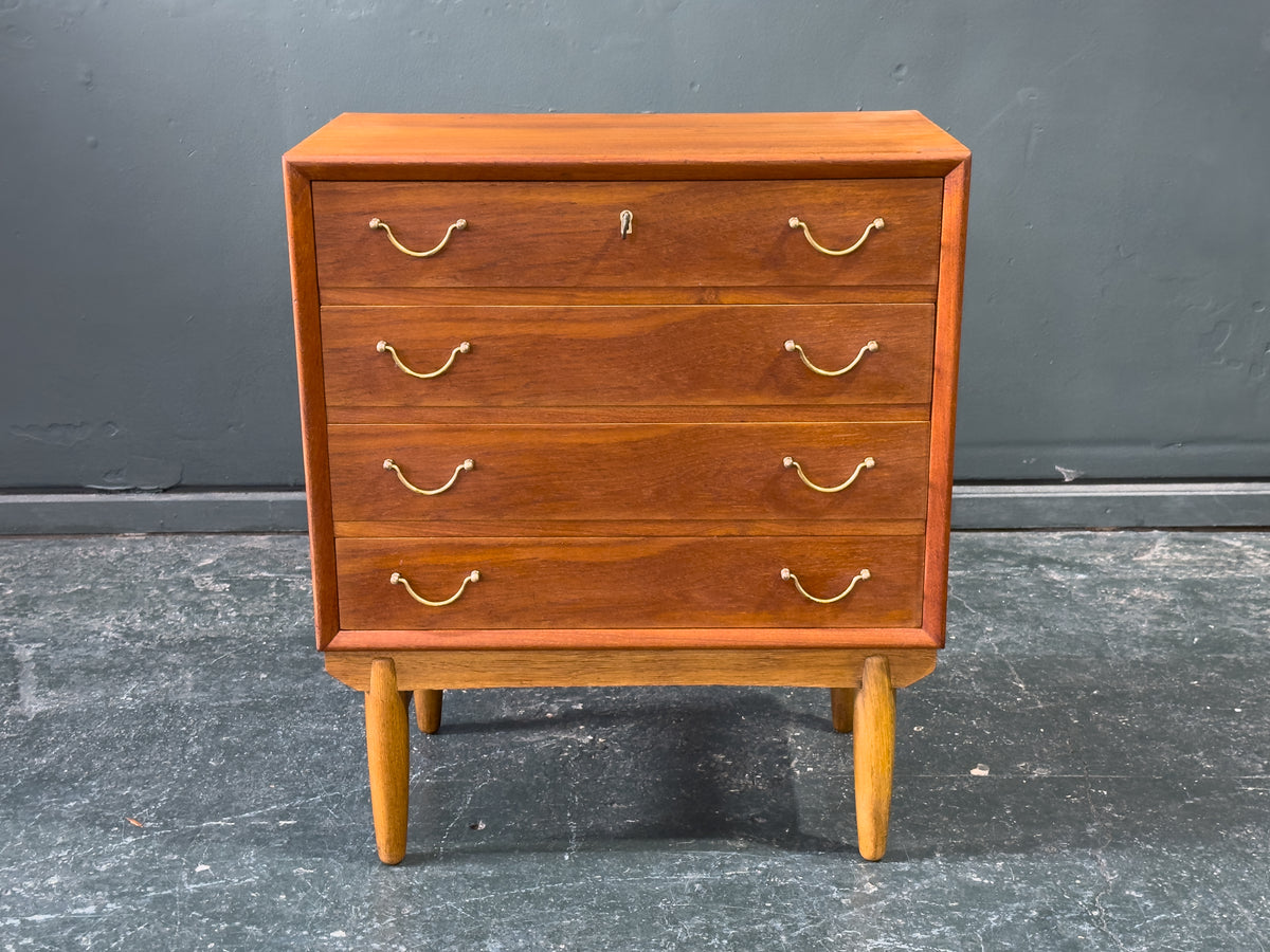 Small Teak Chest of Drawers with Brass Handles