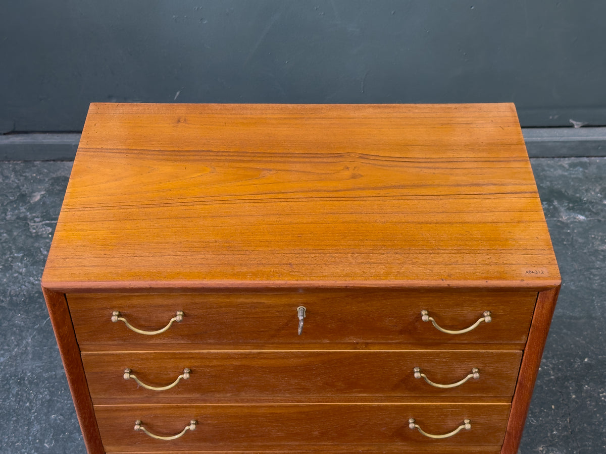 Small Teak Chest of Drawers with Brass Handles