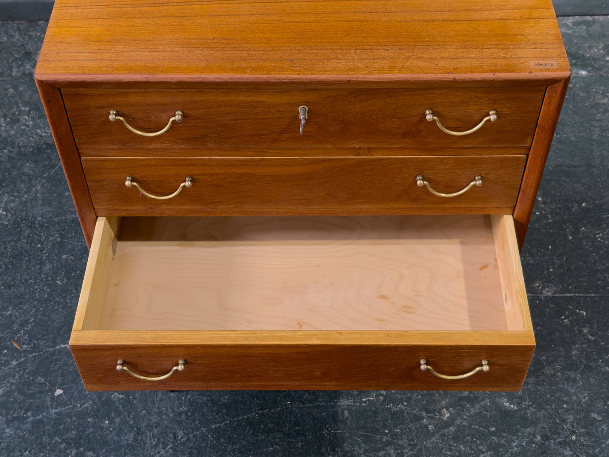 Small Teak Chest of Drawers with Brass Handles