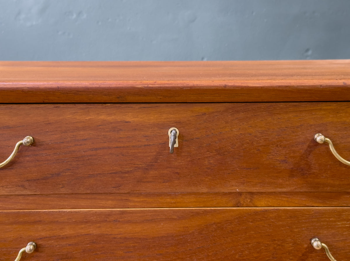 Small Teak Chest of Drawers with Brass Handles