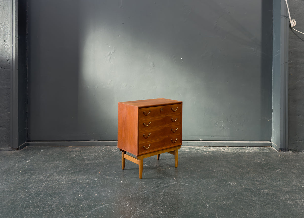 Small Teak Chest of Drawers with Brass Handles
