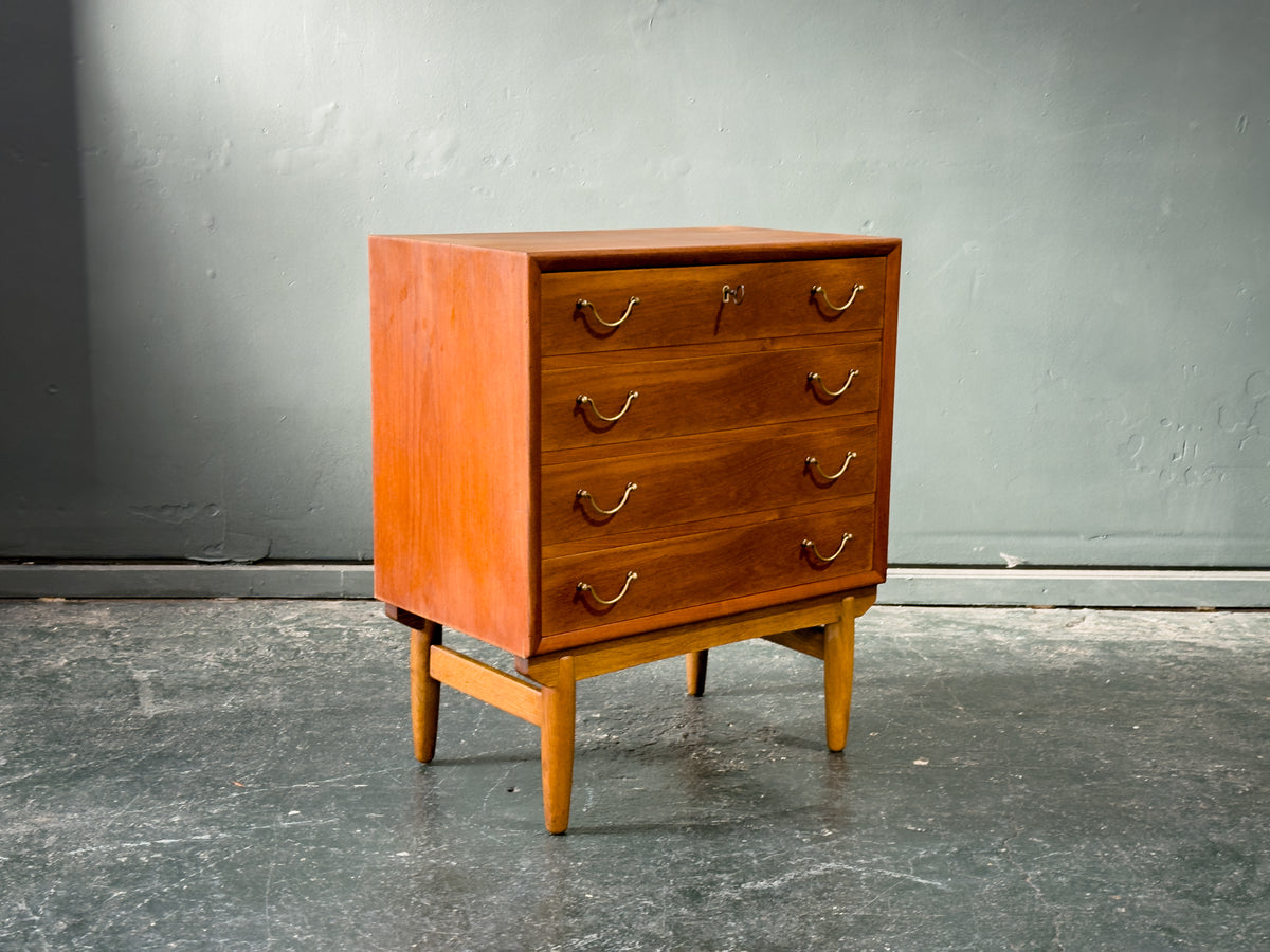 Small Teak Chest of Drawers with Brass Handles