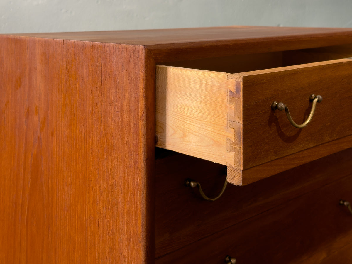 Small Teak Chest of Drawers with Brass Handles