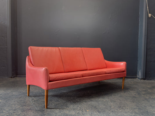 Hans Olsen Red Leather Sofa