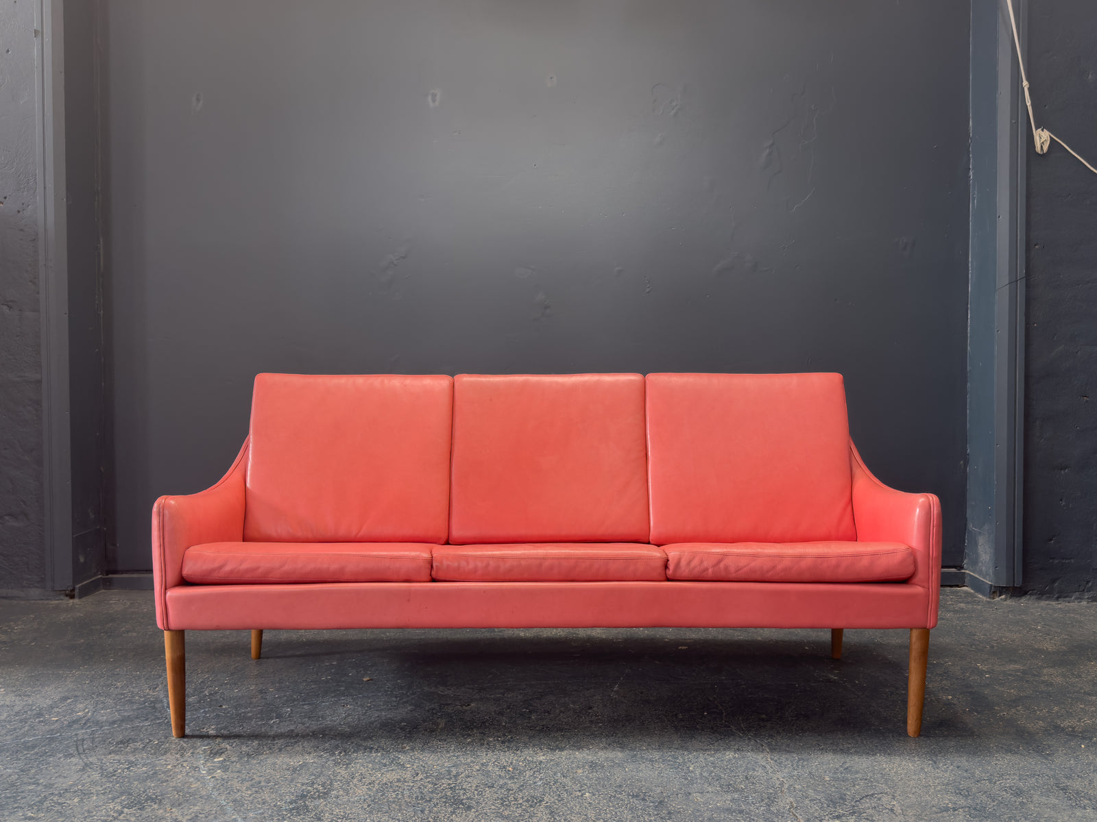 Hans Olsen Red Leather Sofa