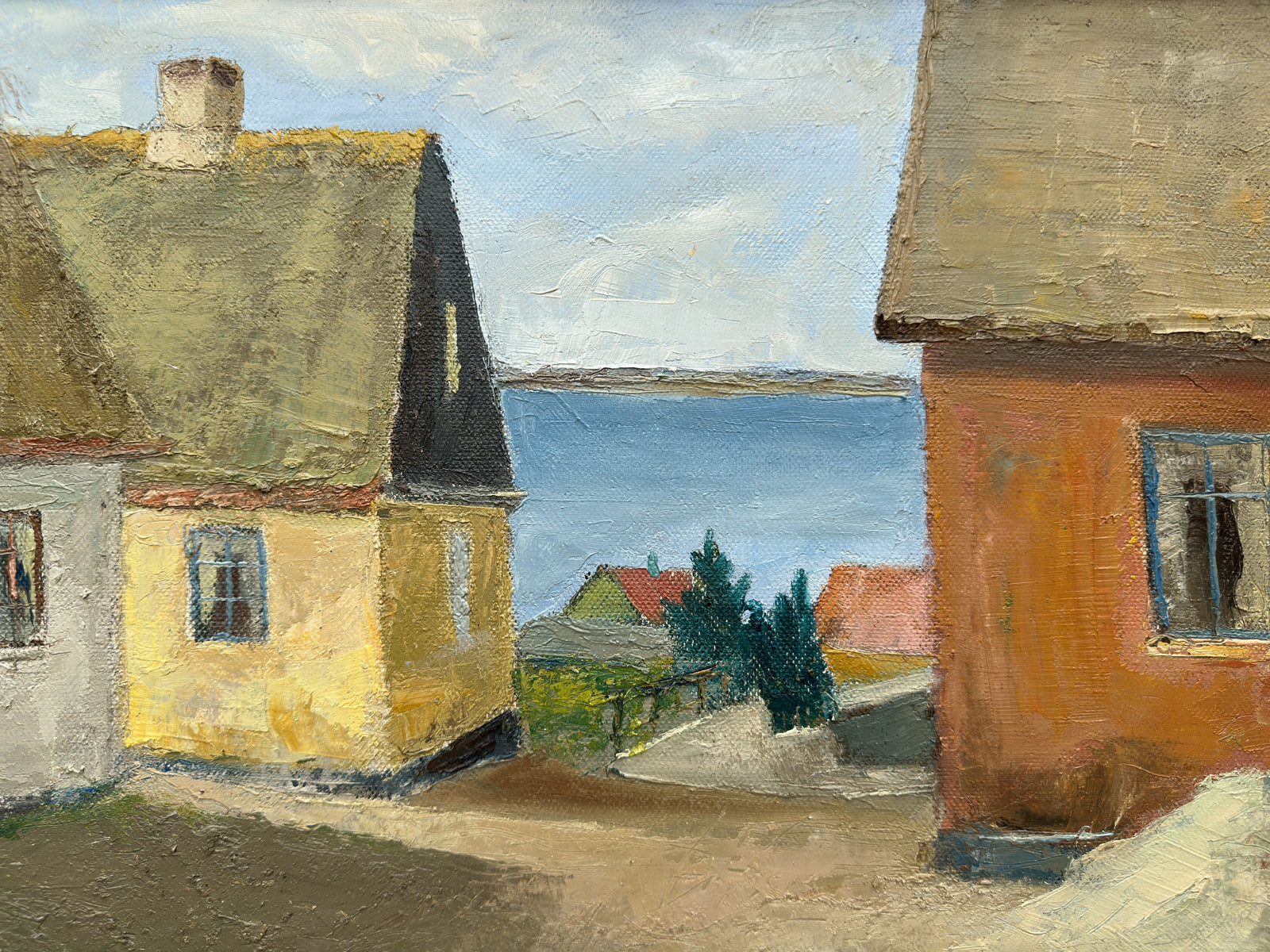 Landscape Painting of Seaside Cottages