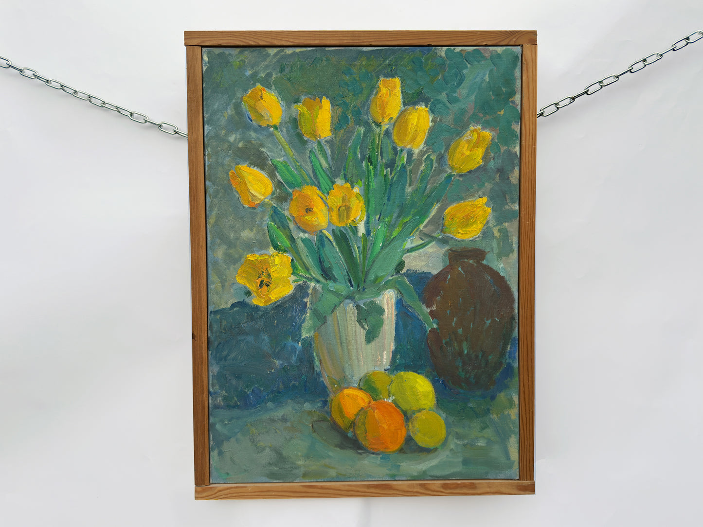 Still Life Painting of Tulips and Citrus Fruits