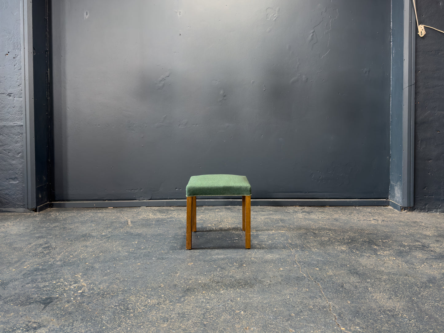 Green and Oak Upholstered Stool