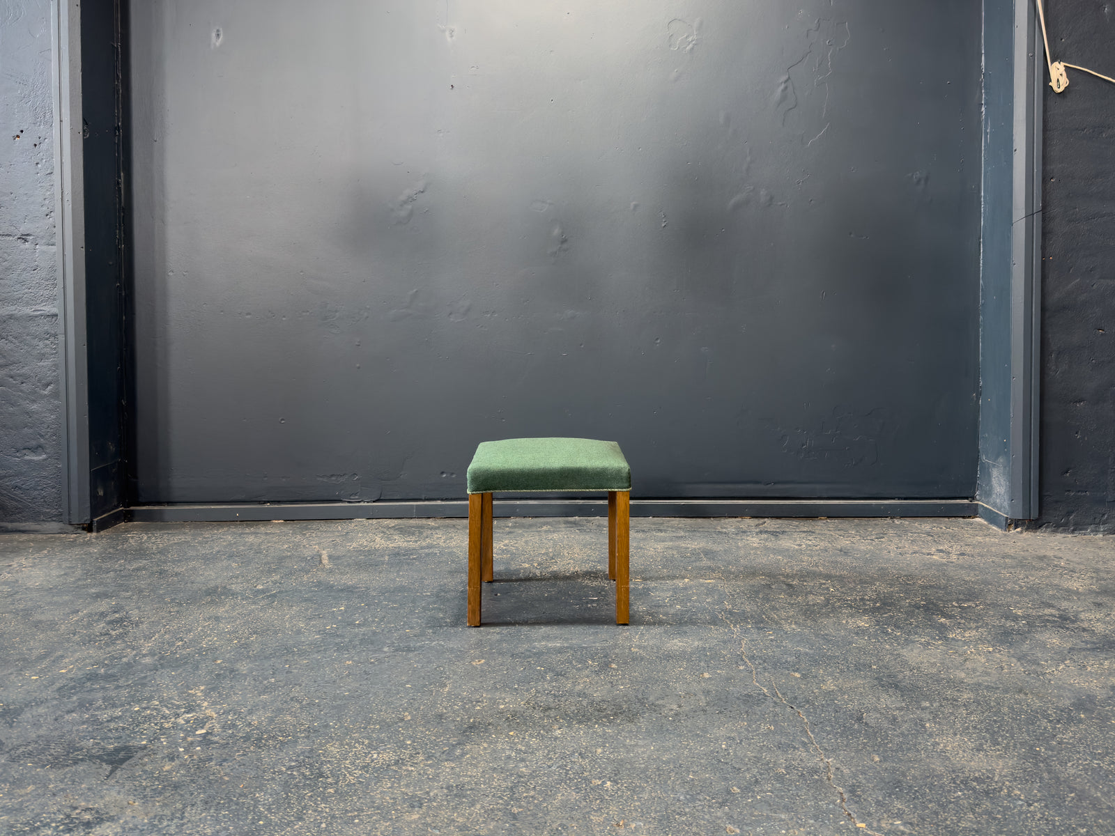 Green and Oak Upholstered Stool