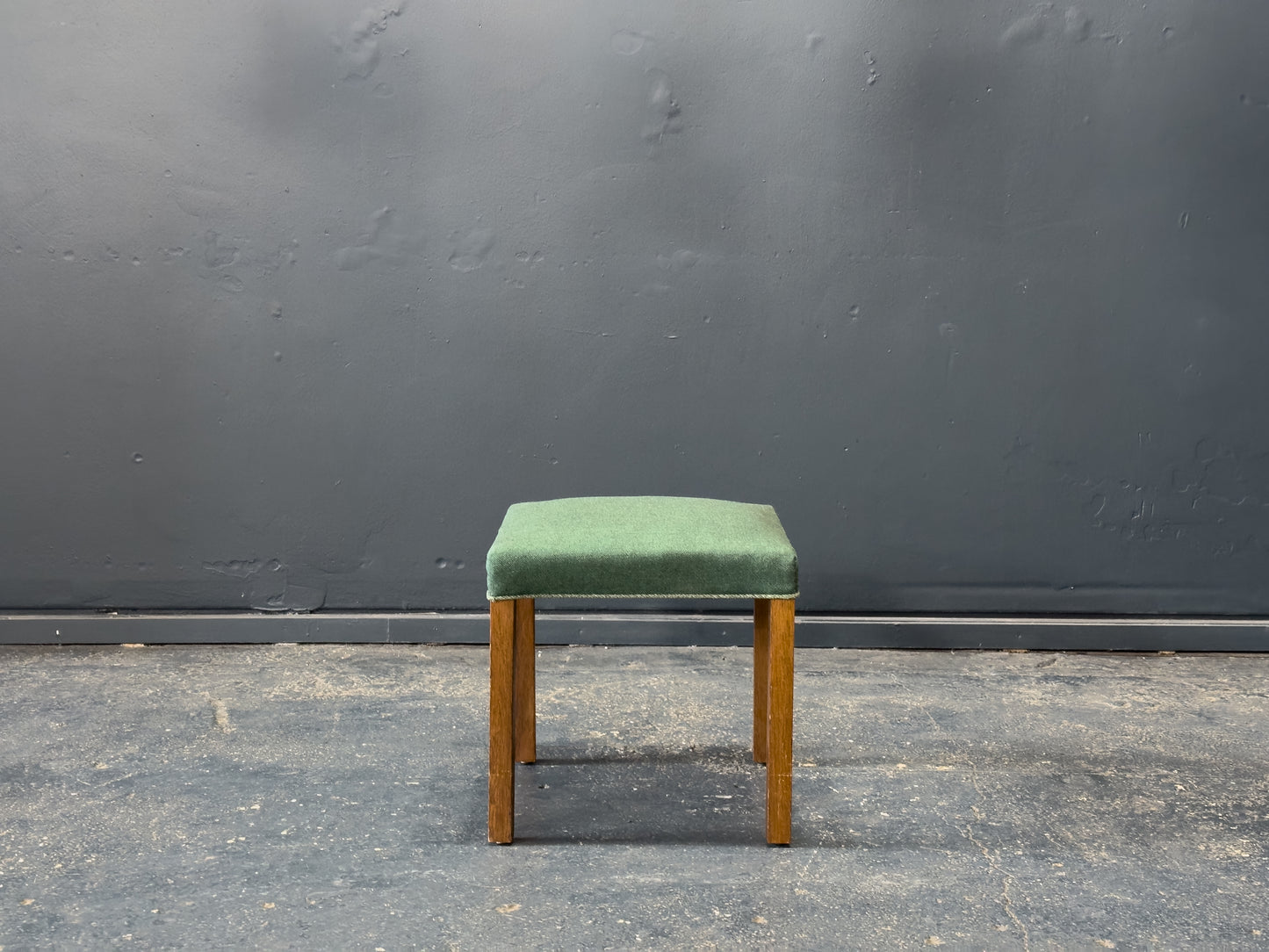 Green and Oak Upholstered Stool