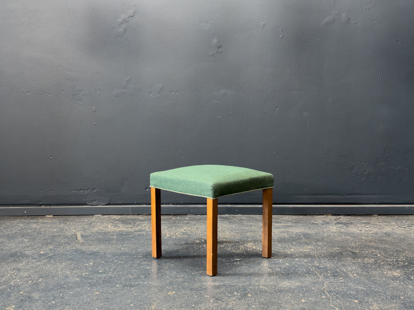 Green and Oak Upholstered Stool