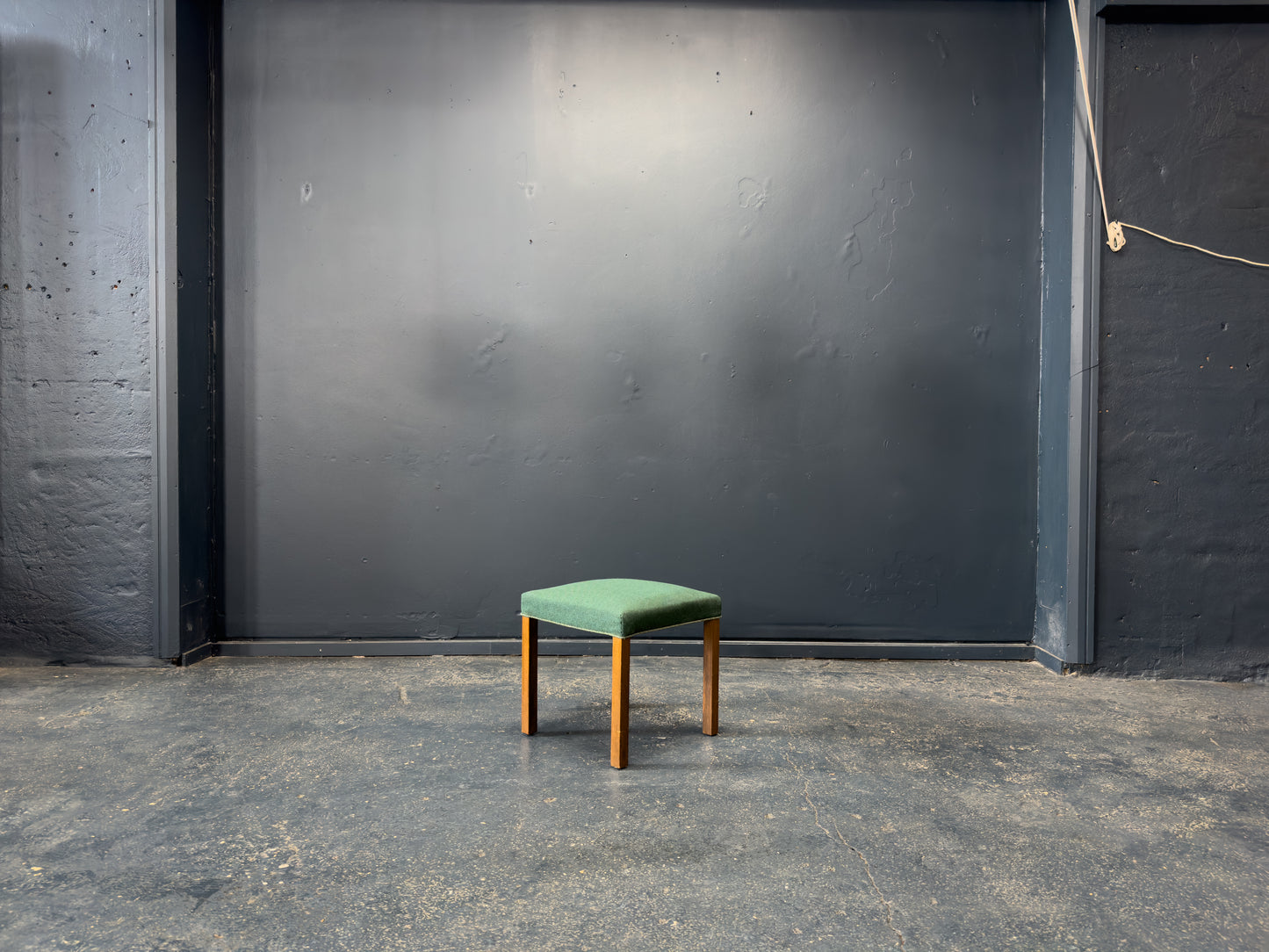 Green and Oak Upholstered Stool