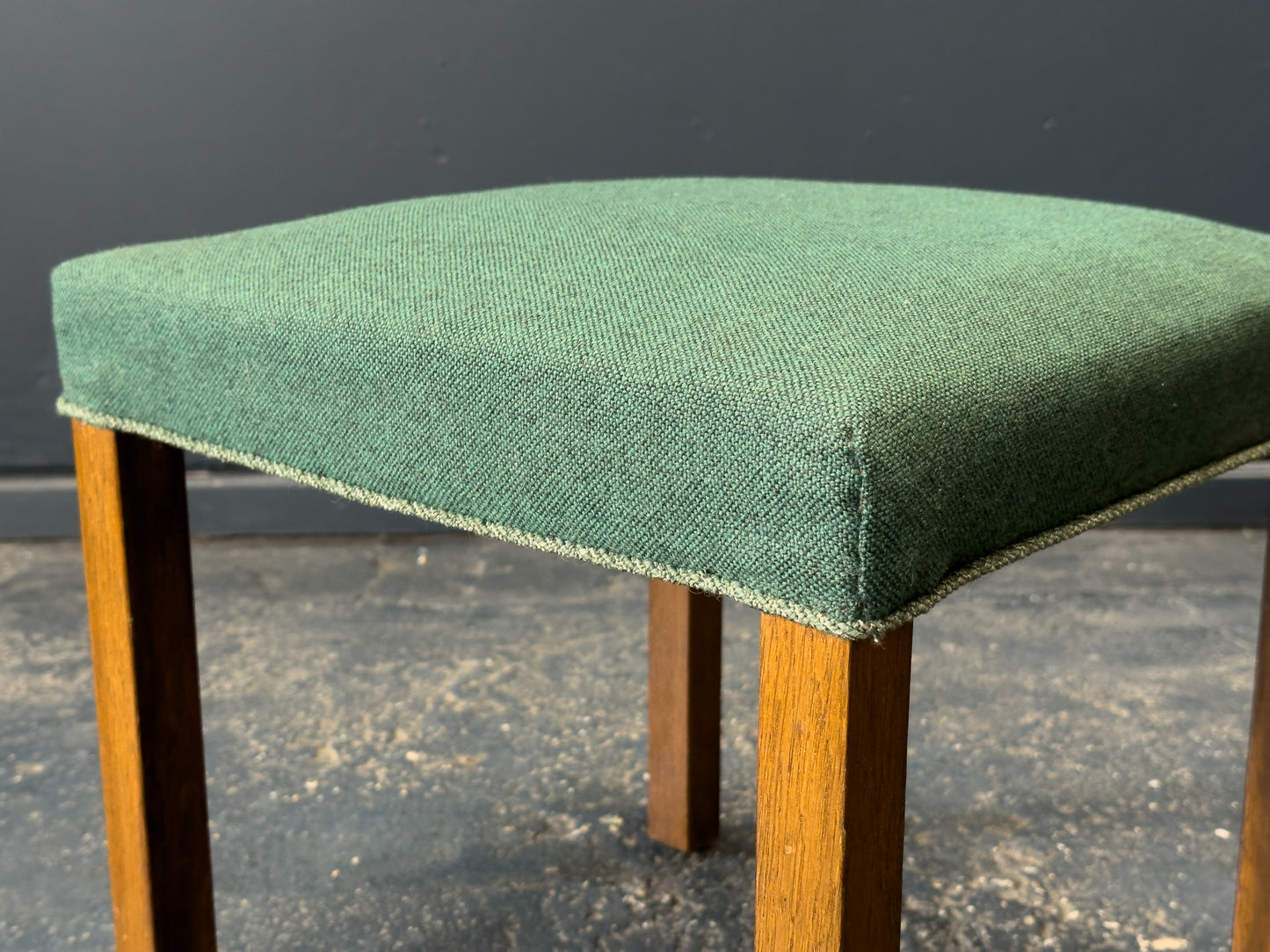 Green and Oak Upholstered Stool