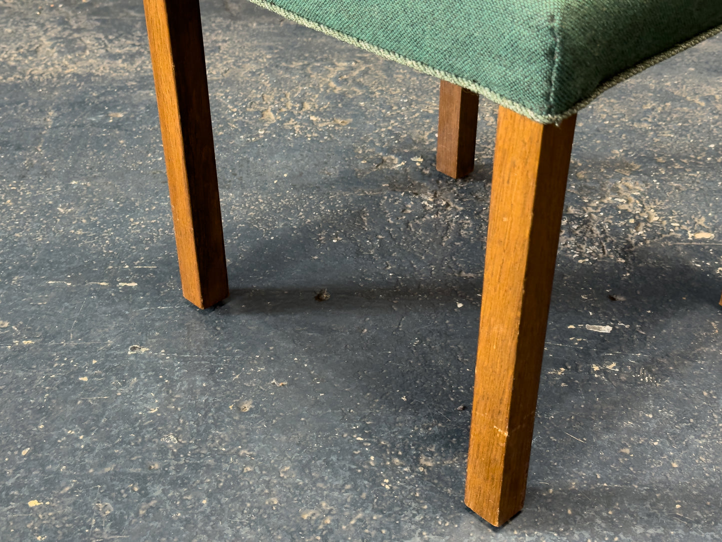 Green and Oak Upholstered Stool