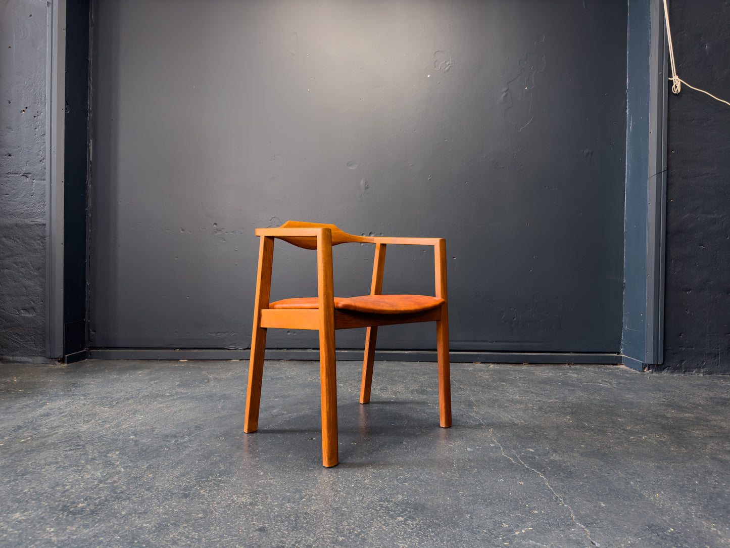 Red Leather and Teak Chair