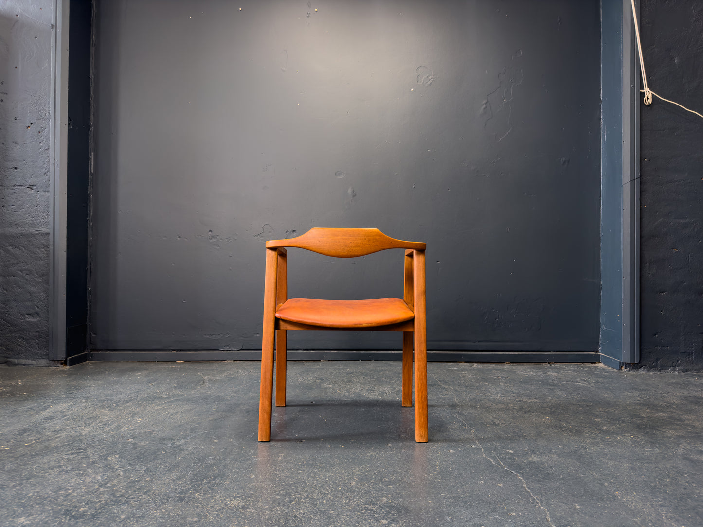 Red Leather and Teak Chair