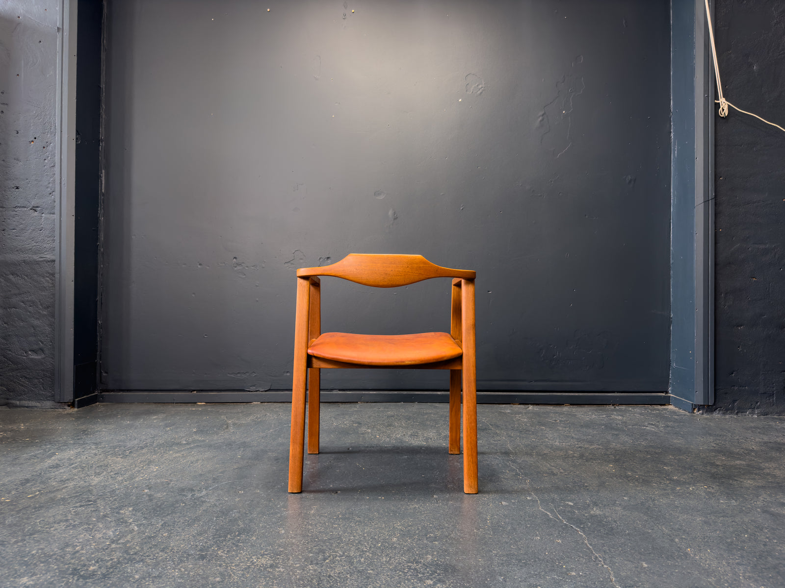 Red Leather and Teak Chair