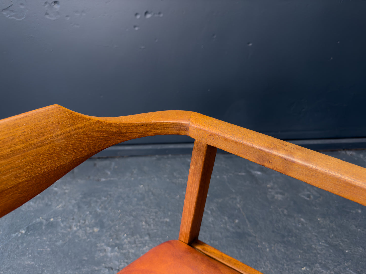 Red Leather and Teak Chair