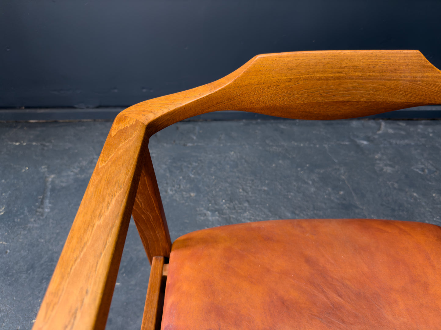 Red Leather and Teak Chair