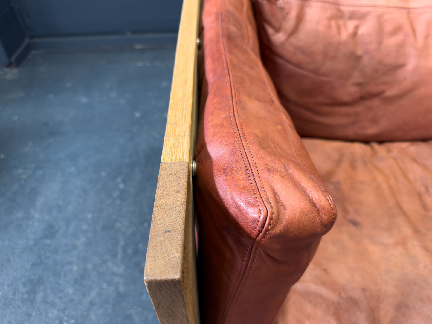 Tage Poulsen Red Leather and Oak Chair